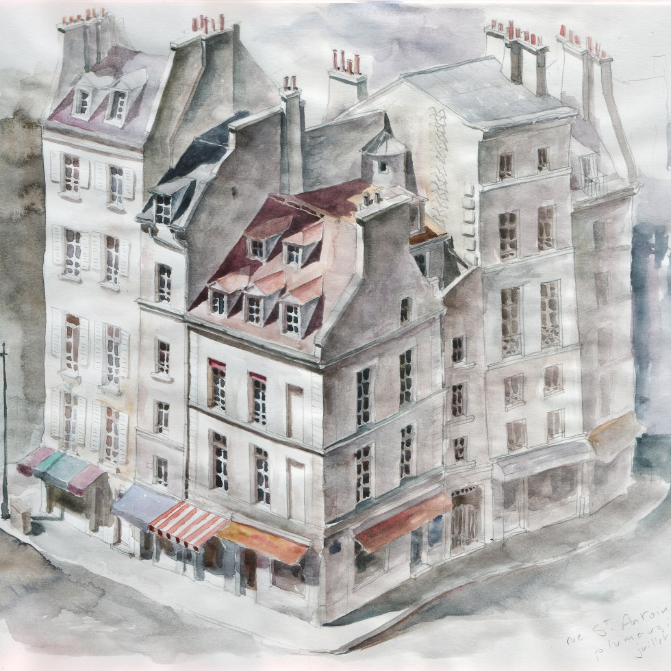 Rue Saint-Antoine - crayon et aquarelle