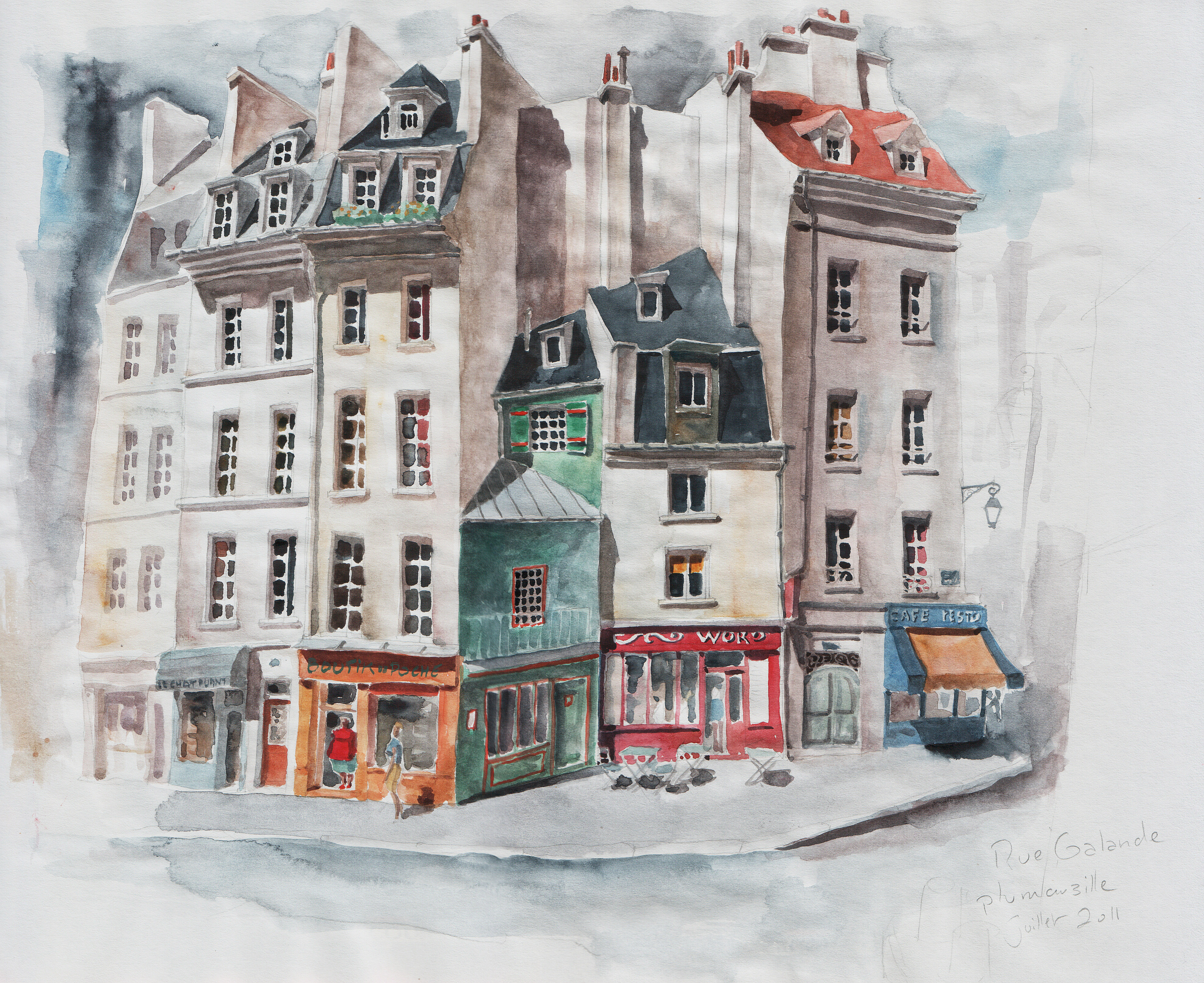 Rue Galande - crayon et aquarelle