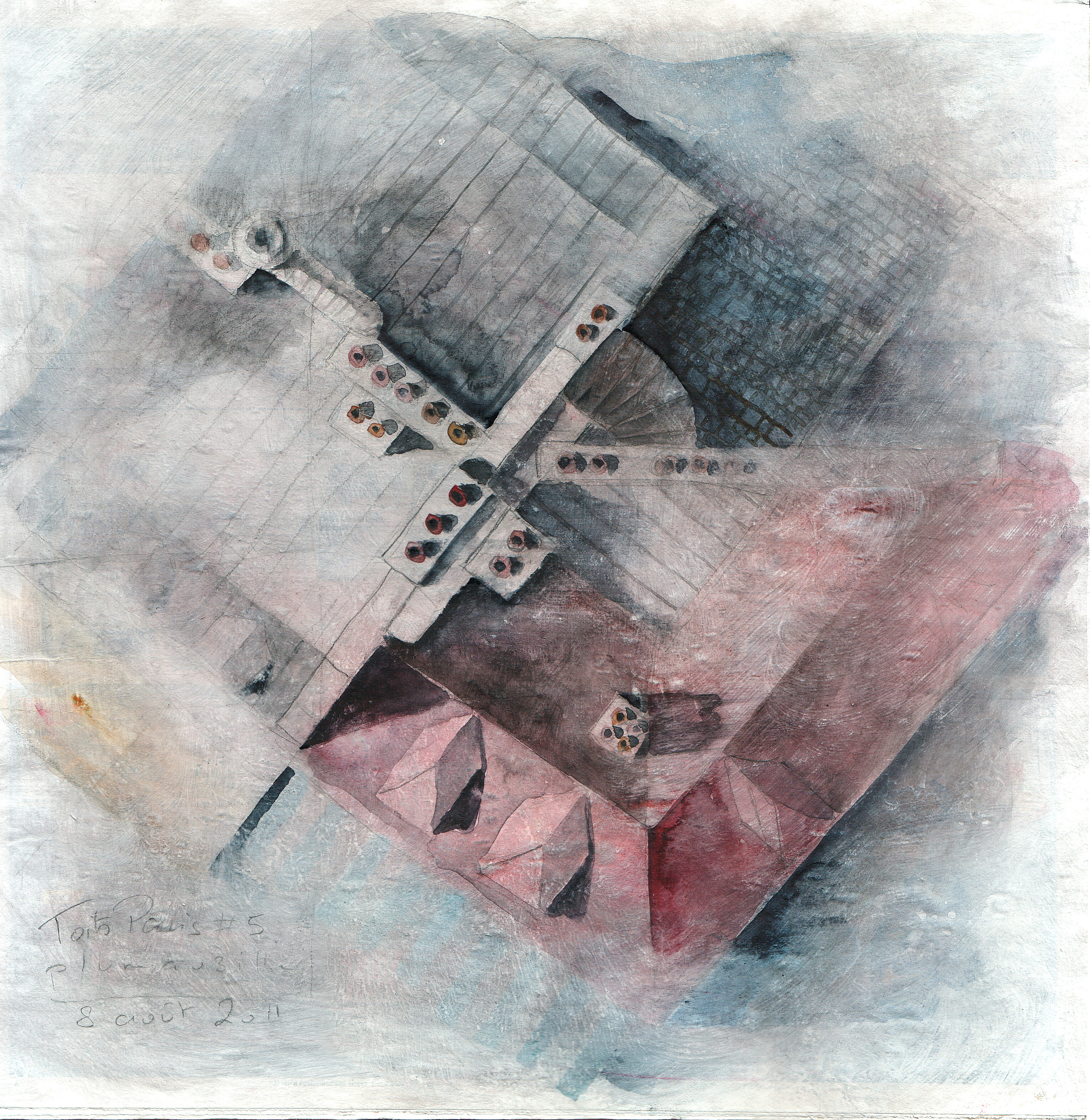 Toits de Paris #5 - crayon et aquarelle sur papier journal encollé