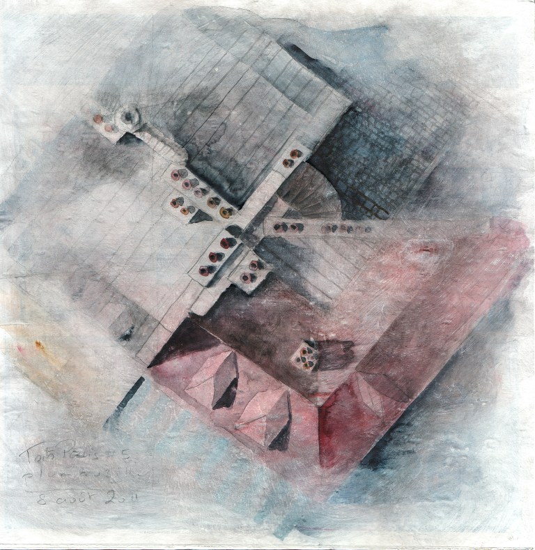 Toits de Paris #5 - crayon et aquarelle sur papier journal encollé