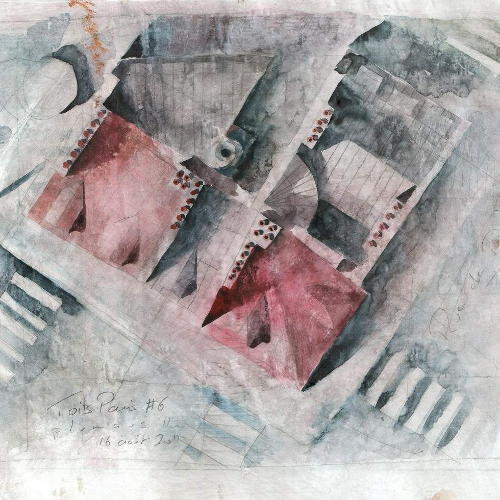 Toits de Paris #6 - crayon et aquarelle sur papier journal encollé