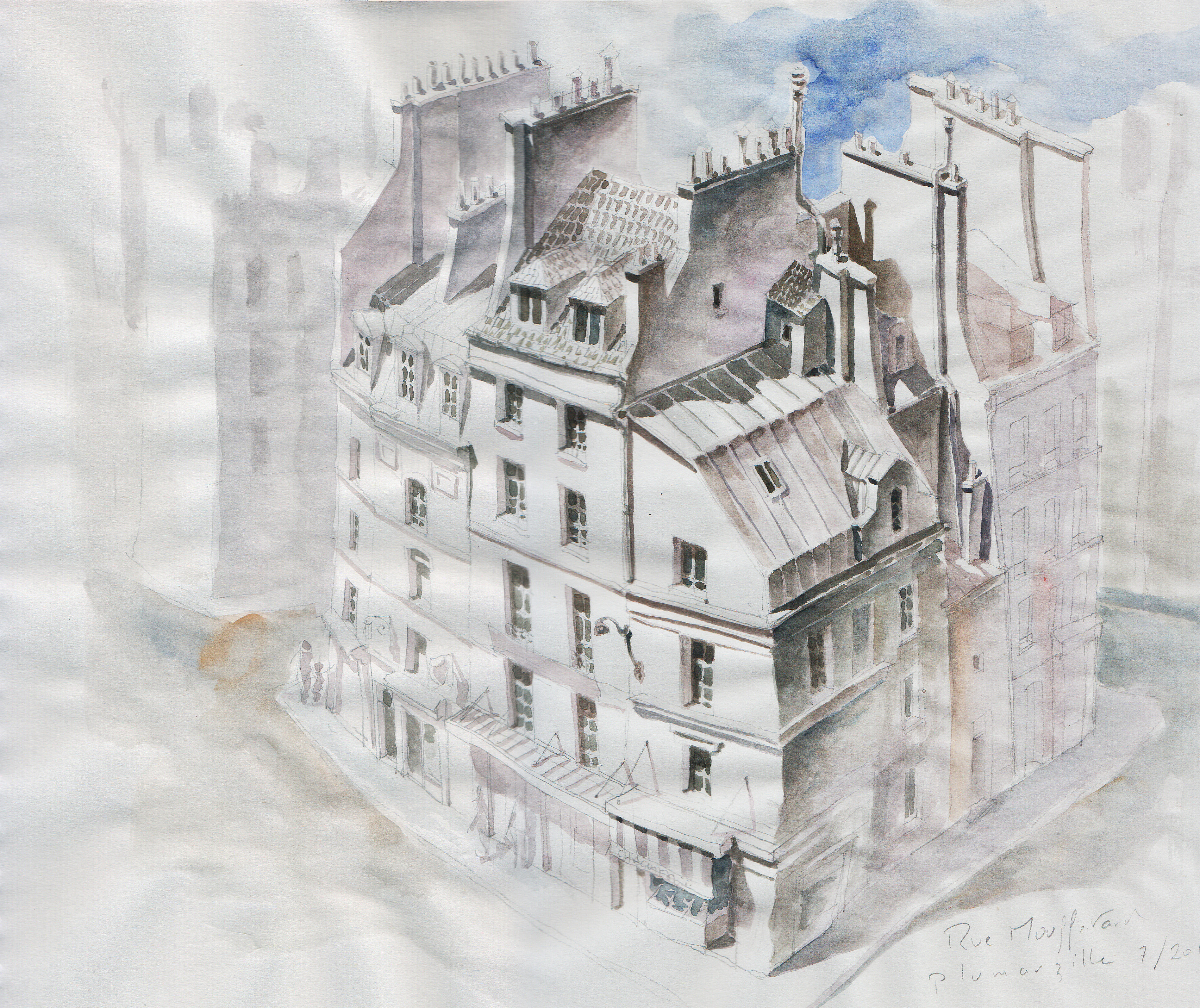 Aquarelle : vue de la rue Mouffetard