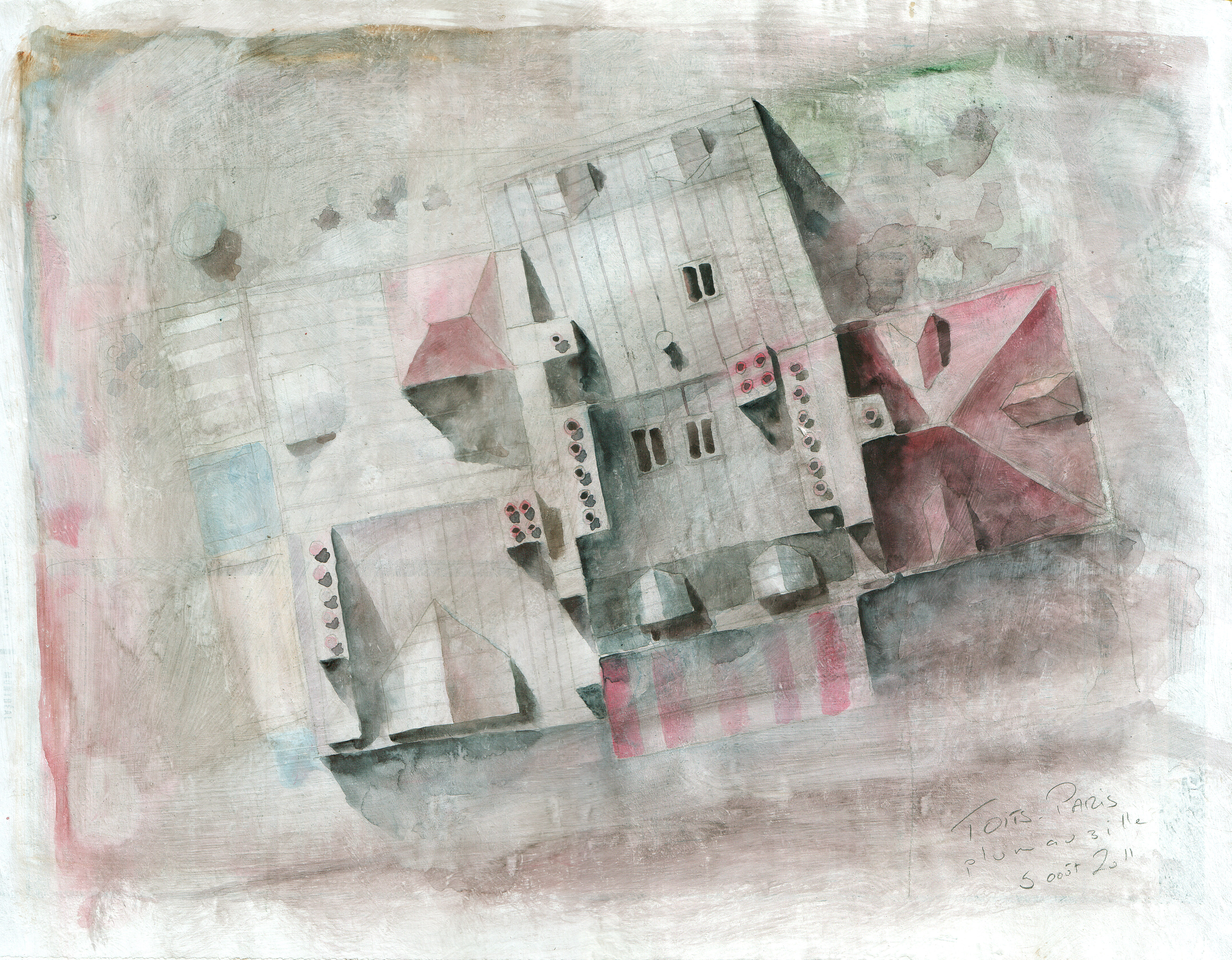 "Toits #1" - aquarelle sur papiers journal encollés