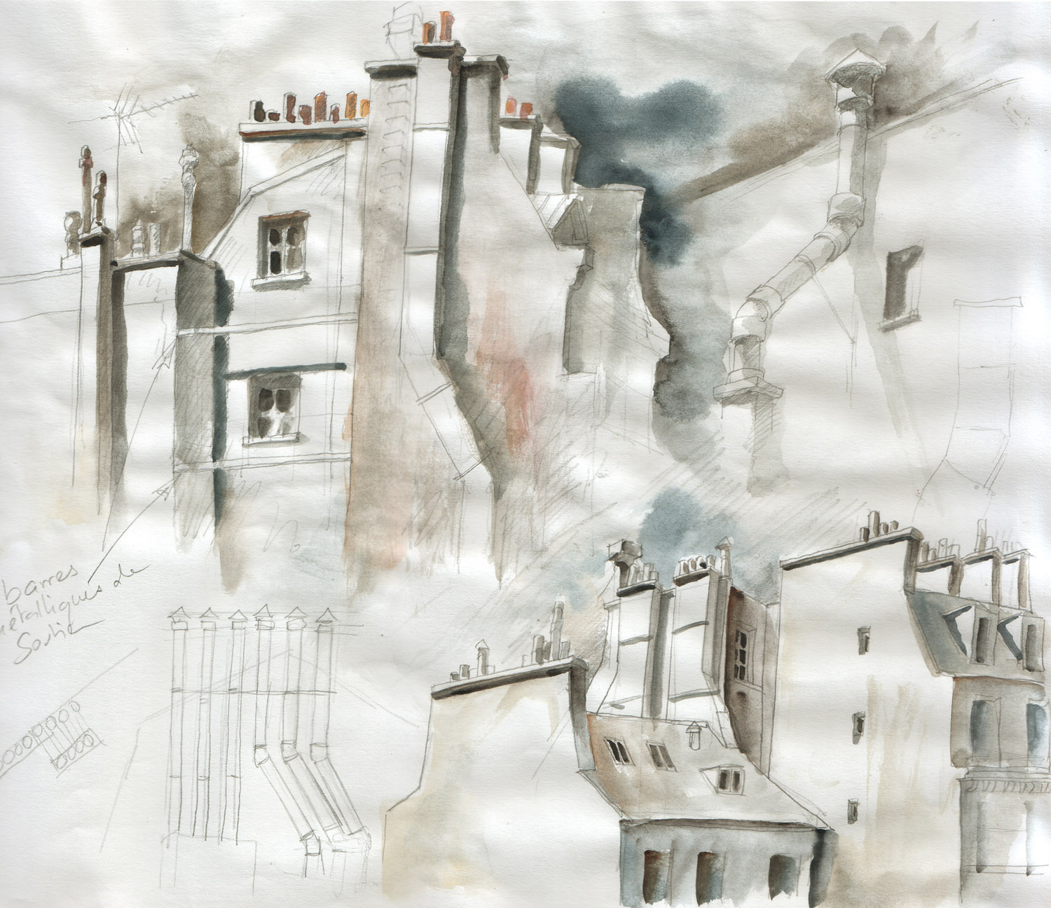 Esquisse, crayon et aquarelle