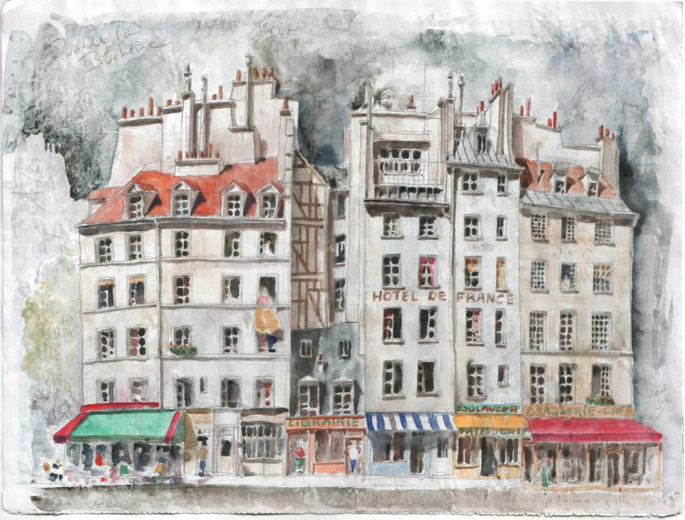 Rue de la Bûcherie - Aquarelle d'après une photo de John d'Orbigny Immobilier