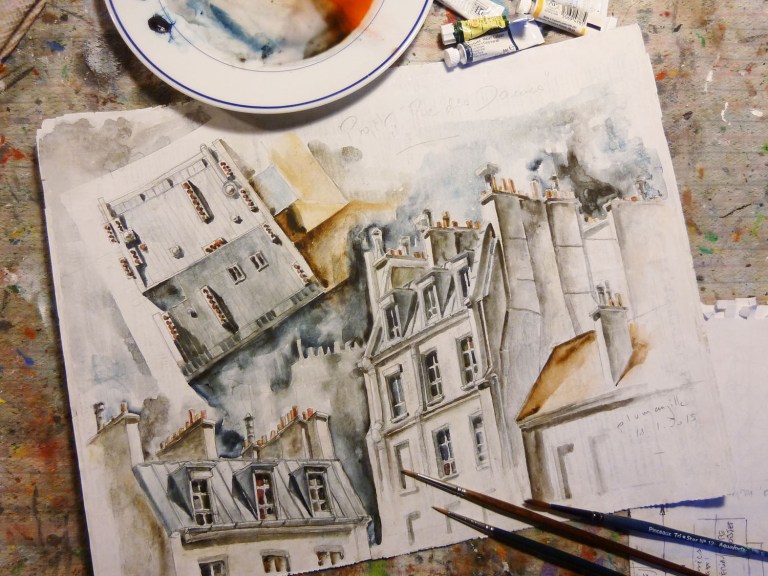"Rue des Dames" - esquisse, aquarelle